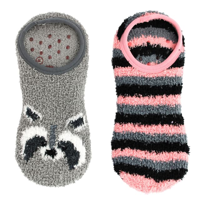 Wild Feet Grey/Pink Raccoon Fluffy Socks