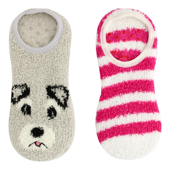 Wild Feet Grey/Pink Schnauzer Fluffy Socks