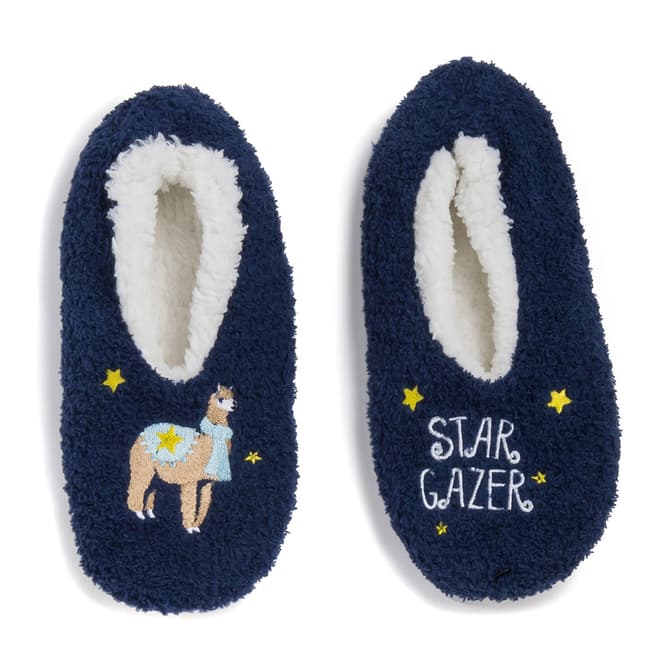 Wild Feet Navy Star Gazer Llama Slippers