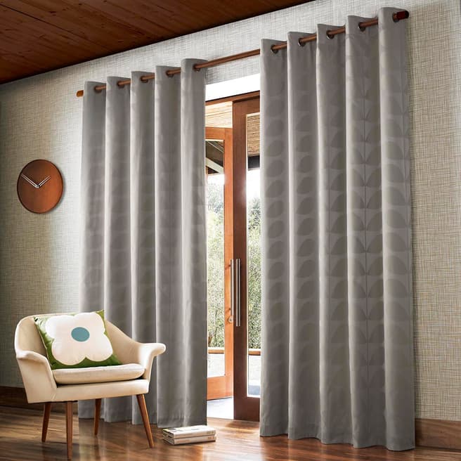 Orla Kiely Grey Jacquard Stem Silver Eyelet Curtains 229x183cm