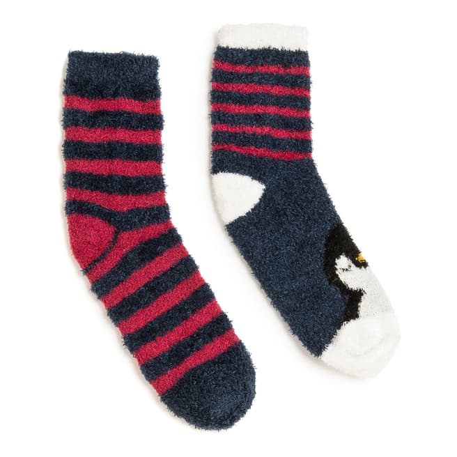 Wild Feet Navy/Red Penguin Fluffy Socks
