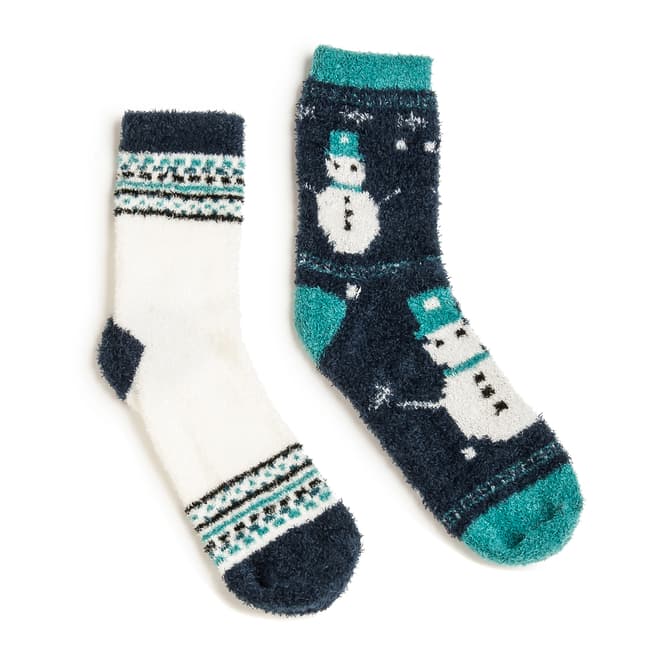 Wild Feet Navy Fairisle Snowman Fluffy Socks