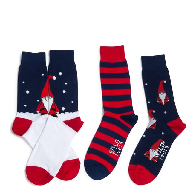 Wild Feet Navy/Red Nome Santa 3 Pack Socks