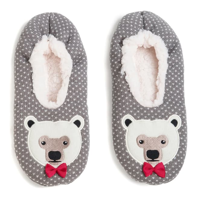 Wild Feet Grey Polar Bear Knitted Slipper