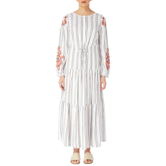 Karen Millen White Striped Embroidered Maxi Dress