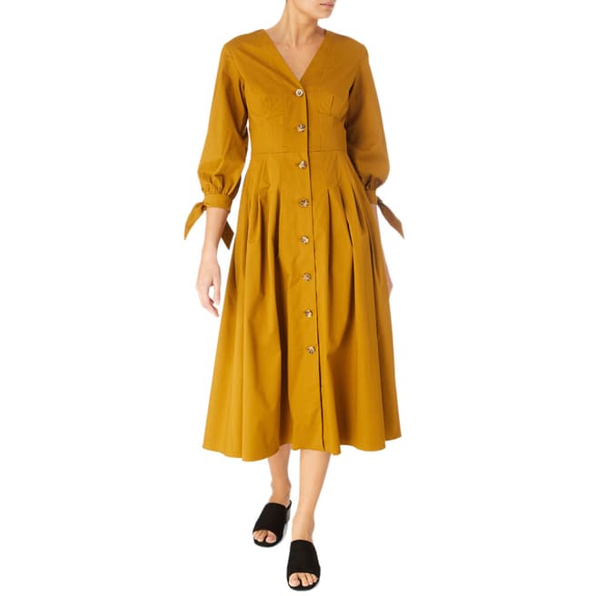 Karen Millen Brown Button Through Cotton Stretch Dress