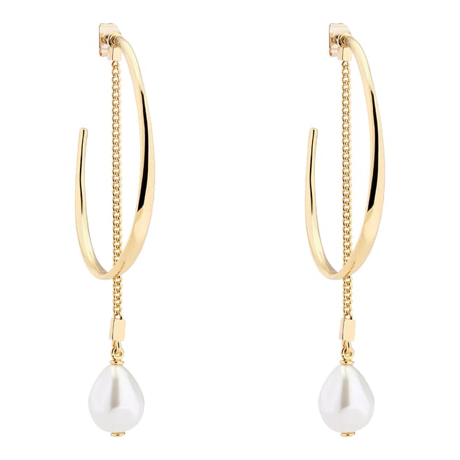 Karen Millen Soft Gold Modern Pearl Hoop Earrings