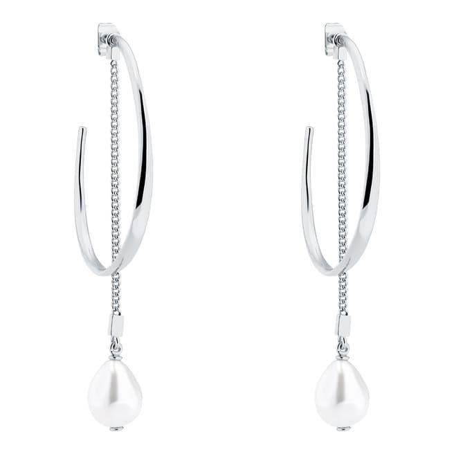 Karen Millen Silver Modern Pearl Hoop Earrings