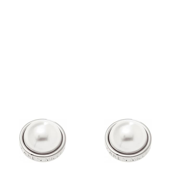 Karen Millen Silver Logo Pearl Stud Earrings