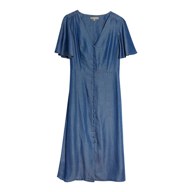 Oasis Blue Shirred Waist Midi Dress