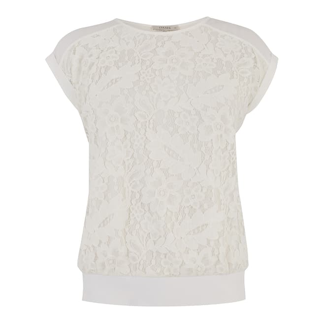 Oasis White Button Back Lace Tee