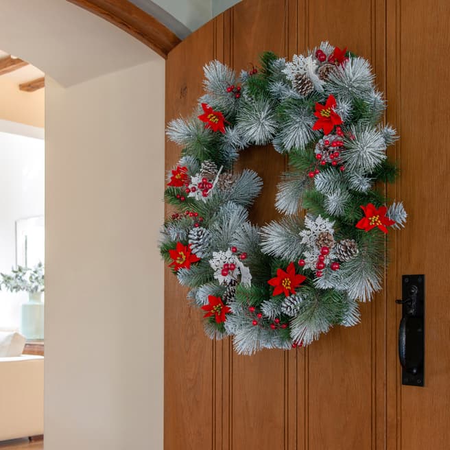 The National Tree Company Snowy Bristle Wreath with Flowers & Berries
