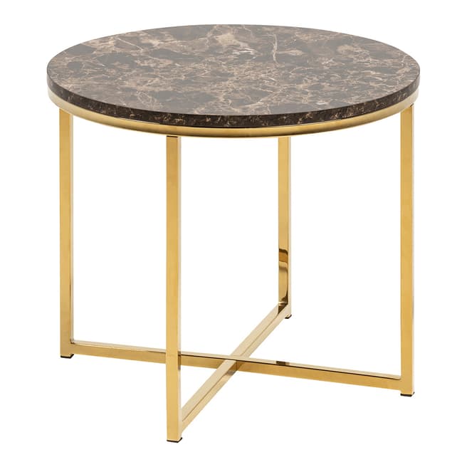 Scandi Luxe Alisma Lamp Table Marble Effect Brown, Base Metal Golden Chrome