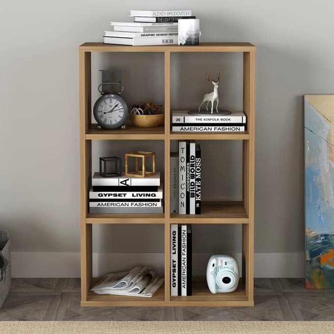 Vivense Cube Bookcase with 6-Shelves - Walnut