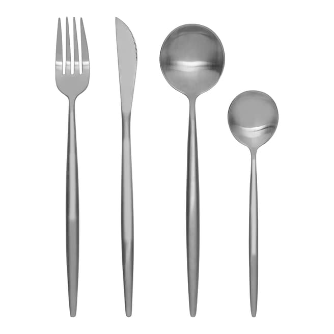 Premier Housewares 16 Piece Matte Silver Modern Retro Cutlery Set