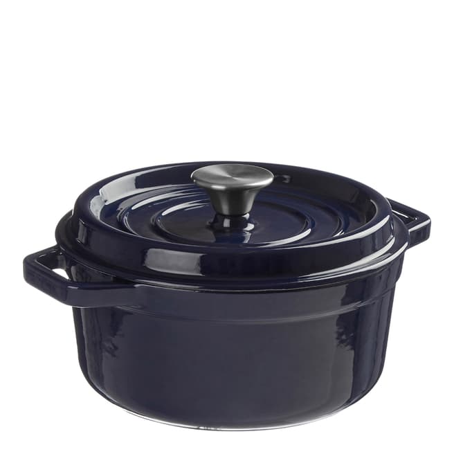 Premier Housewares Blue Modern Retro Cast Iron Casserole Dish, 23cm