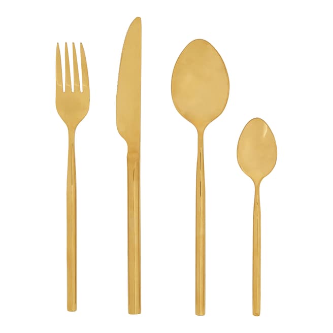 Premier Housewares 16 Piece Gold Finish Modern Retro Cutlery Set