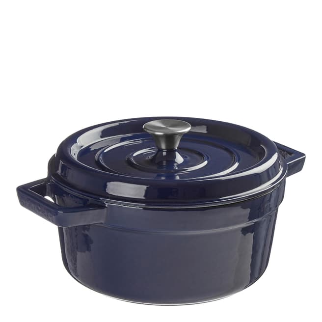 Premier Housewares Blue Modern Retro Cast Iron Casserole Dish, 26cm