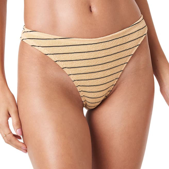 NA-KD Beige Smocked Striped Bikini Panty