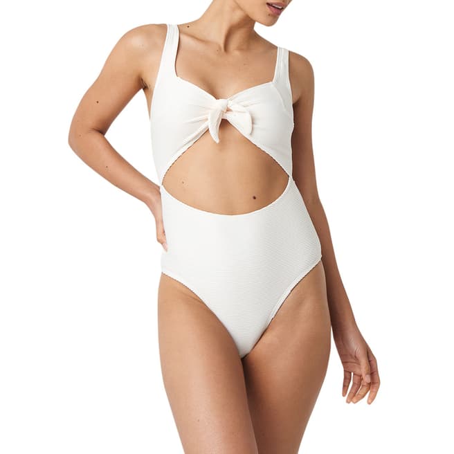NA-KD White Ribbed Cut Out Knot Swimsuit