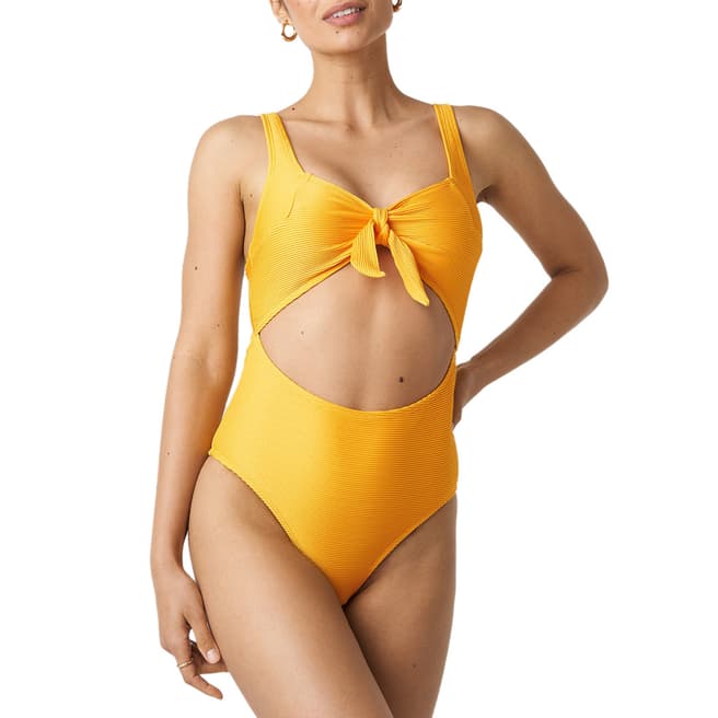NA-KD Yellow Ribbed Cut Out Knot Swimsuit