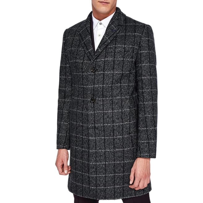 Ted Baker Charcoal Checked Wool Blend Overcoat