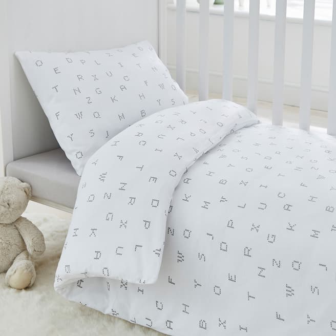 Silentnight Cot Bed Duvet Cover Set, White Alphabet