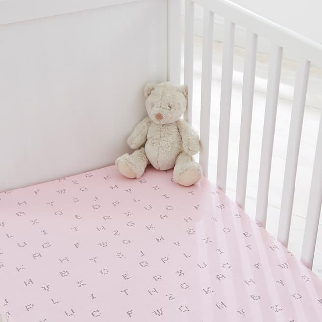 Silentnight Pack of 2 Cot Bed Fitted Sheets, Pink Alphabet