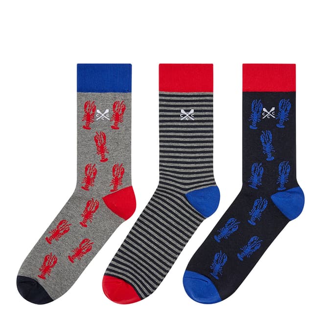 Crew Clothing Red/Blue Lobster 3 Pack Mixed Socks