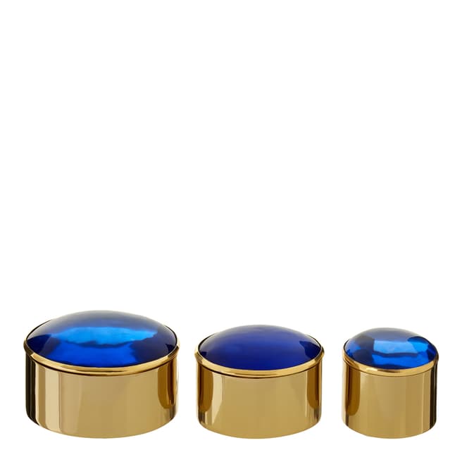 Fifty Five South Set of 3 Trinket Boxes with Blue Lids 13x12x8cm