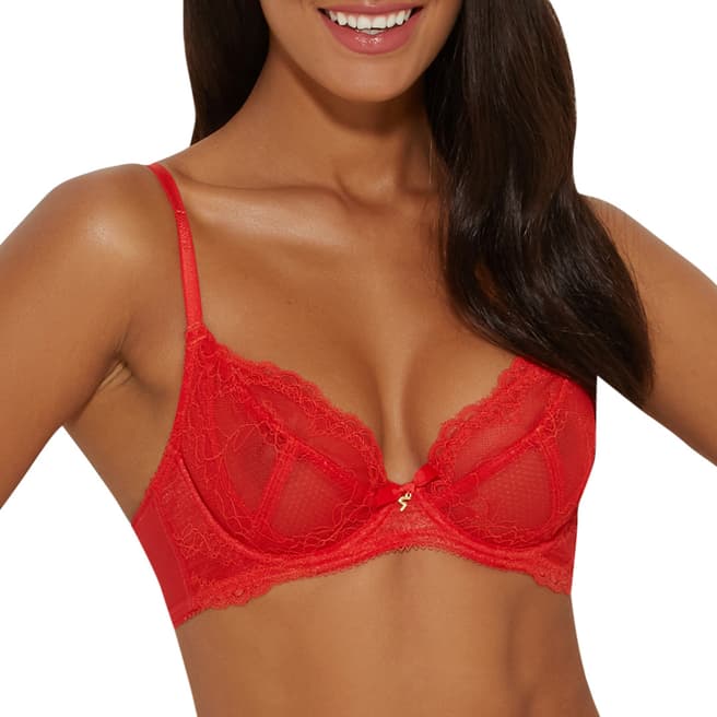 Gossard Chilli Red Superboost Lace Non Padded Plunge Bra