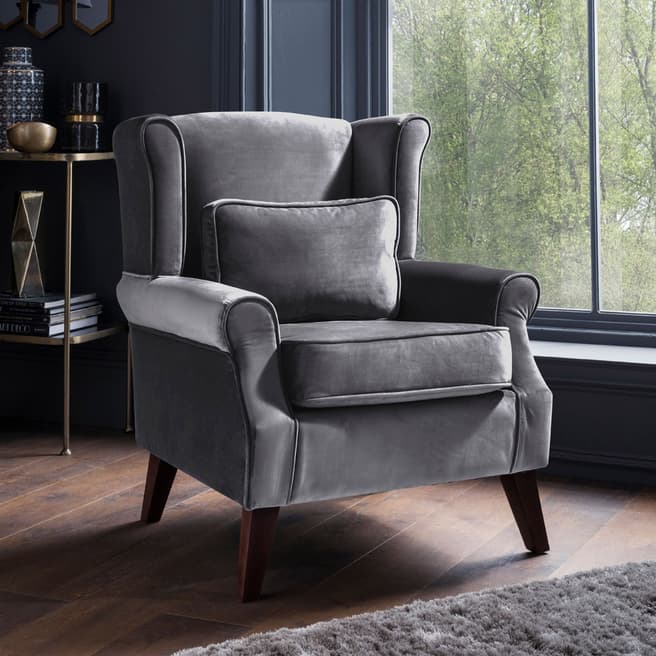 The Great Chair Company Wroxton Accent Chair Cut Velvet Titanium Dark Legs