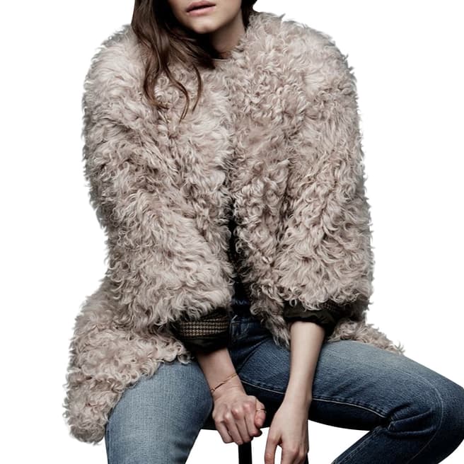 Gushlow & Cole Sand Crop Sleeve Shearling Funnel Coat