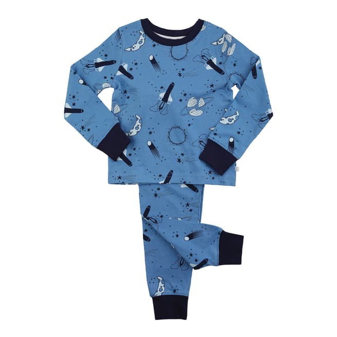Mini Vanilla Boy's Blue Space Print Cotton Blend Pyjamas