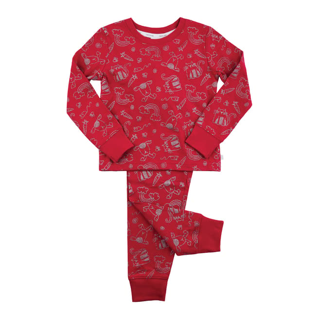 Mini Vanilla Girl's Red Cat & Bunny Cotton Blend Pyjamas