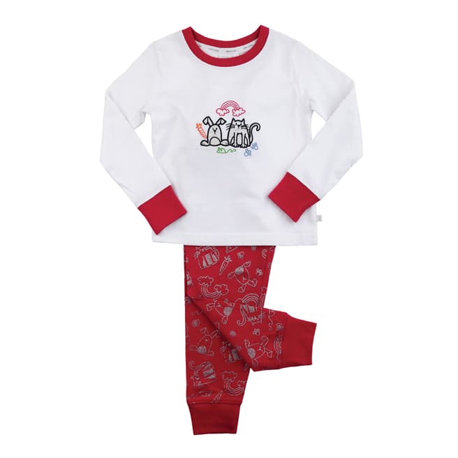 Mini Vanilla Girl's Red/White Cat & Bunny Cotton Blend Pyjamas