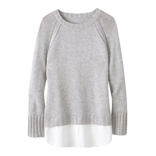 Pure Collection Heather Dove Woven Hem Wool Blend Jumper