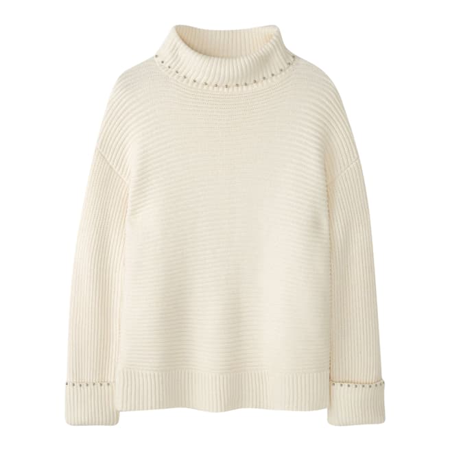Pure Collection Ivory Embellished Ribbed Jumper