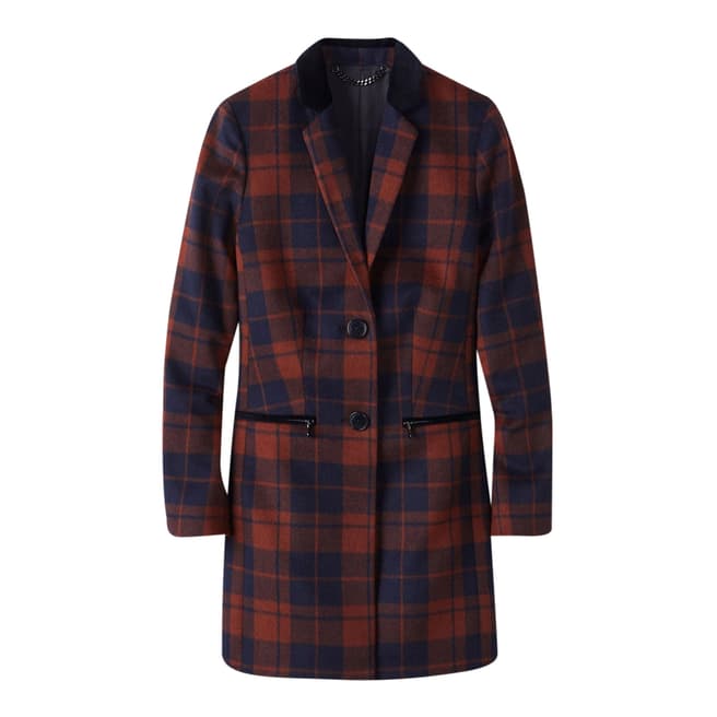 Pure Collection Navy/Orange Check Wool Blend Coat