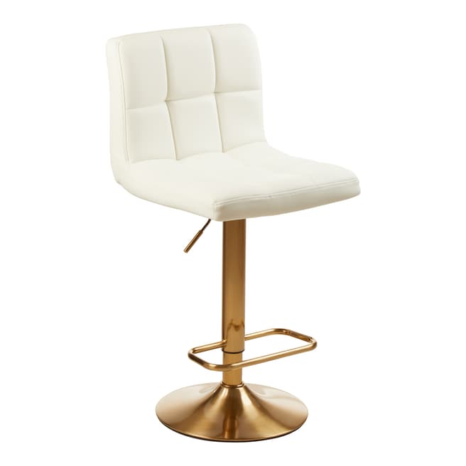 Fifty Five South Baina Bar Stool, Quilted Faux Leather, White / Gold Finish