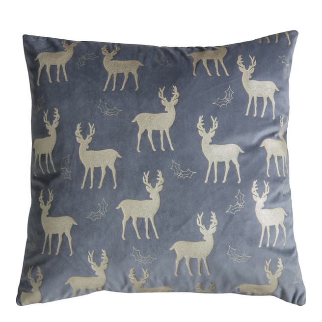Kilburn & Scott Grey Reindeer Metallic Velvet Cushion 45x45cm