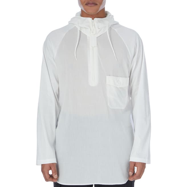 adidas Y-3 Core White Hooded Curved Hem Top