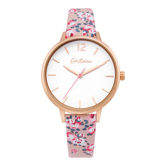 Cath Kidston Pink Floral Leather Strap Watch