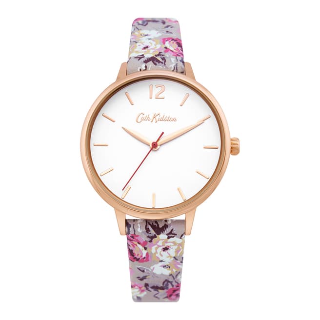 Cath Kidston Grey Floral Leather Strap Watch