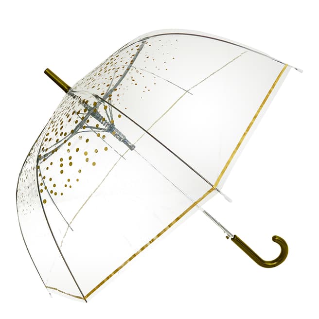 Blooms of London Transparent Gold Polka Dot Birdcage Umbrella