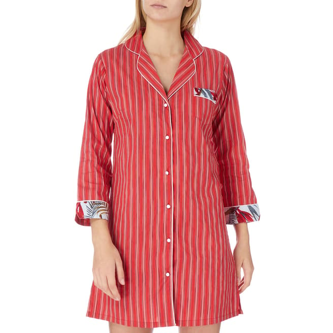 Cottonreal Red Oslo Tramline Stripe Cotton Nightshirt
