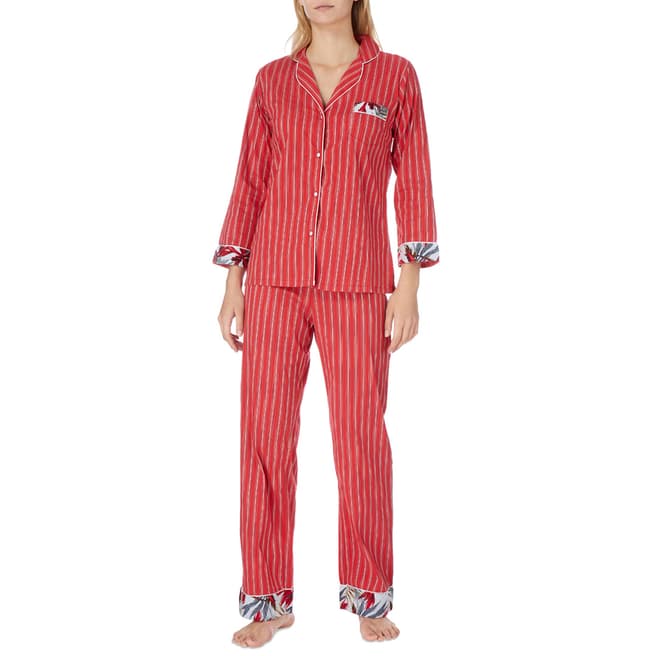 Cottonreal Red Oslo Tramline Stripe Cotton Classic Pyjamas