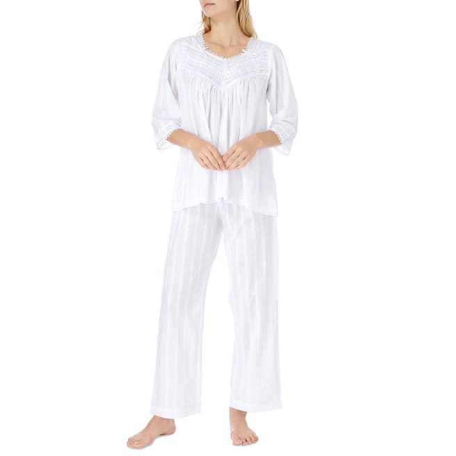 Cottonreal White Ralla Jacquard Stripe Cotton Pyjamas