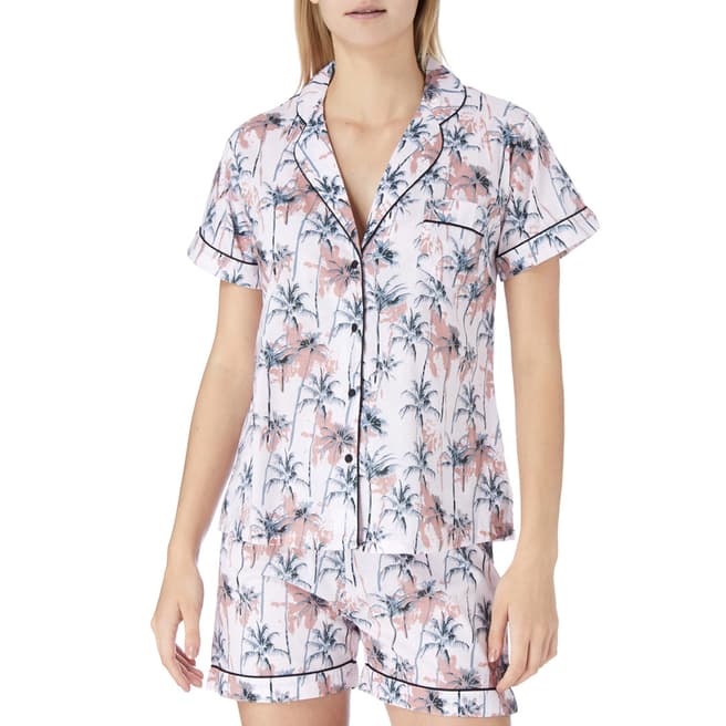 Cottonreal Pink/Multi Porto Tropical Palm Cotton Shortie Pyjamas