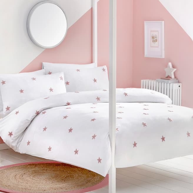 N°· Eleven Tufted Star Double Duvet Cover Set, White/Pink